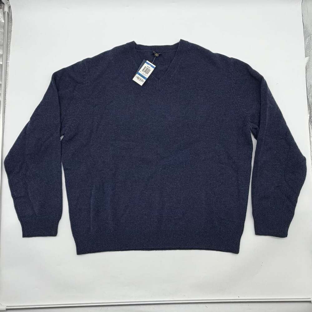 Club Room Weekend Size XL Navy Blue 100% Lambswool V-Neck Pullover Sweater NWT